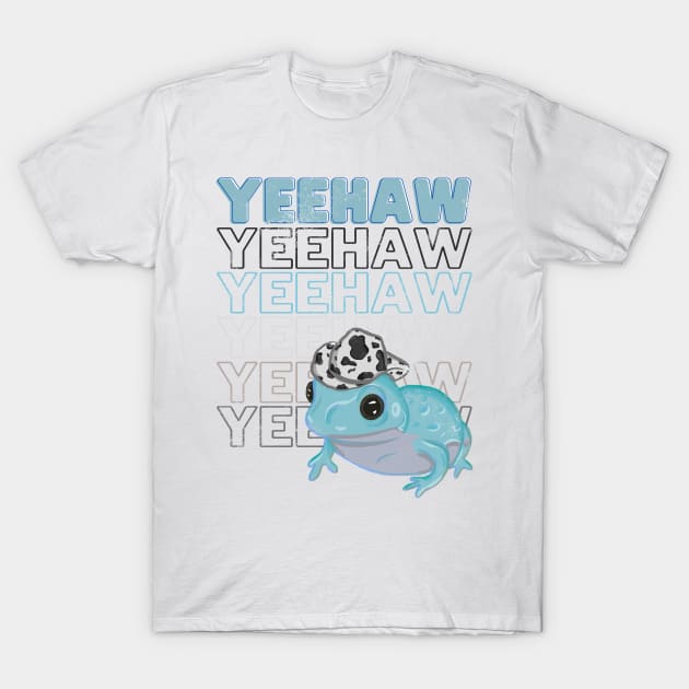 Yeehaw Blue Frog Wearing Cowboy Hat T-Shirt by RoserinArt